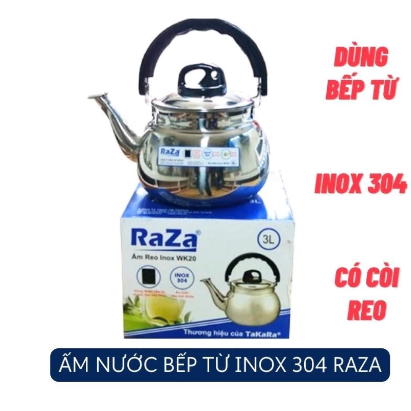 Ấm Reo Đun Nước Inox 304 Raza 3L Theo Tiêu Chuẩn Nhật Bản - Ấm Đun Bếp Từ Cao Cấp