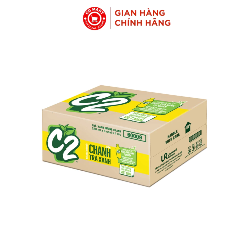 Thùng 24 chai trà xanh C2 nhí vị chanh/đào/táo (230ml/chai)