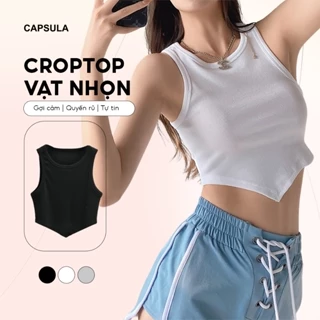 Áo croptop vạt nhọn Capsula, Áo ba lỗ croptop vạt nhọn cotton gân tăm co giãn ôm body