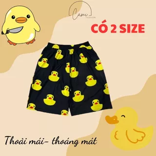 (CÓ 2 SIZE) Quần Short Hoạt Hình Unisex In Hình Vịt Vàng, Freesize 38 đến 65kg, Chất Thun Co Dãn Tốt- Cami Fashion