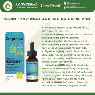 Serum Compliment AHA BHA Anti-Acne giảm mụn, mờ thâm, làm sáng da 27ml