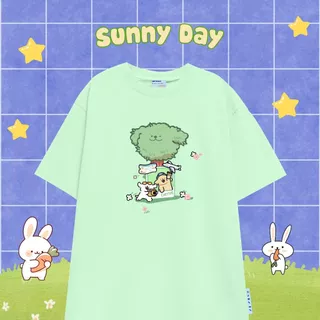 Áo thun SUNNY DAY màu mint vải cotton oversize tay lỡ form rộng