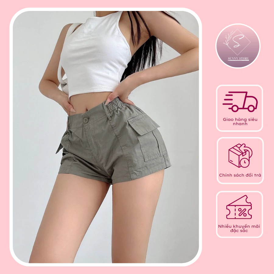 Quần Short Nữ Túi Hộp Vải Kaki Dáng Ngắn Phong Cách Retro - Sunny_Store_1188