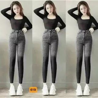 Quần jean nữ loang màu xám đen rách gấu lưng cao dáng ôm chất jean demin cotton cao cấp co giãn mặc tôn dáng MS619