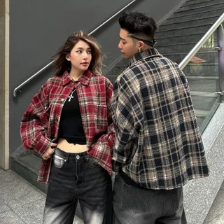 Áo Sơ Mi Flannel Dài Tay Kẻ Caro Form Unisex Nam Nữ Hot Trend