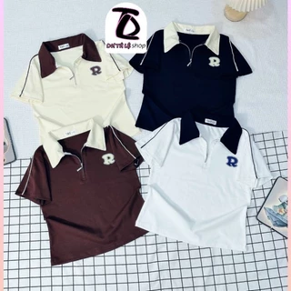 Áo Baby Tee POLO CỔ BẺ phối viền chữ R Borip Quảng Châu L1 Co Dãn 4 Chiều - Dư Tú Lệ Shop