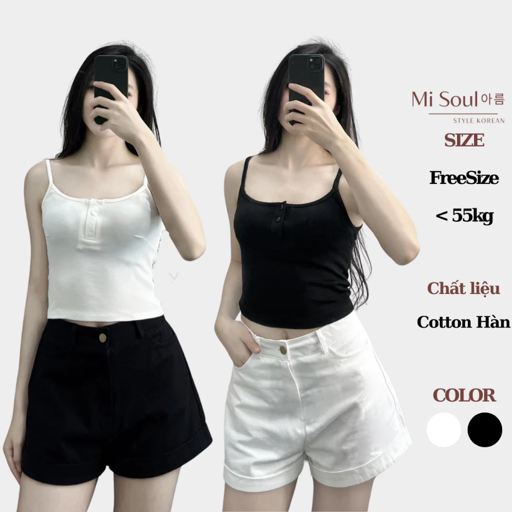 Áo 2 Dây Croptop Nữ Có Cúc Ôm Body Misoul,Áo 2 Dây Nữ Kiểu Sát Nách Chất Liệu Cotton FreeSize 191