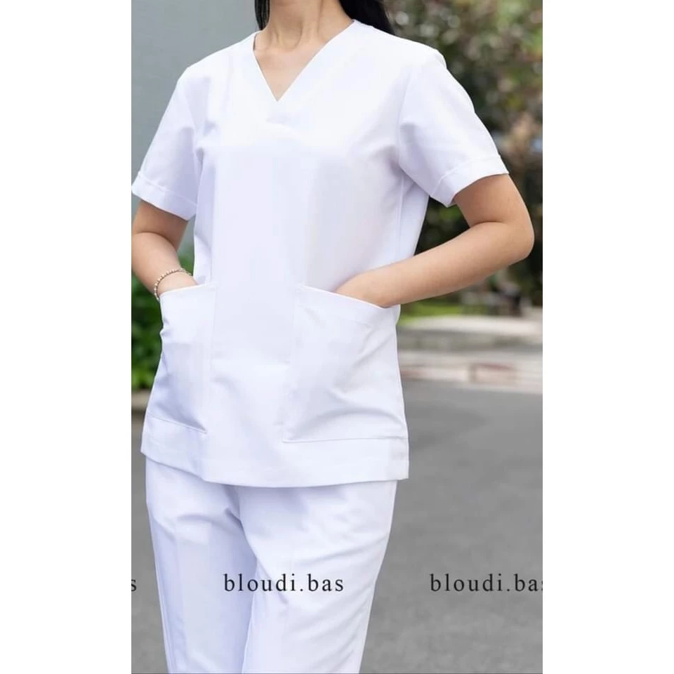 Bộ scrubs Màu Trắng cottong CAO CẤP, Bộ quần áo Blouse bác sỹ, phẫu thuật, thẩm mỹ, Spa, Đồng Phục Y Tế Cao Cấp