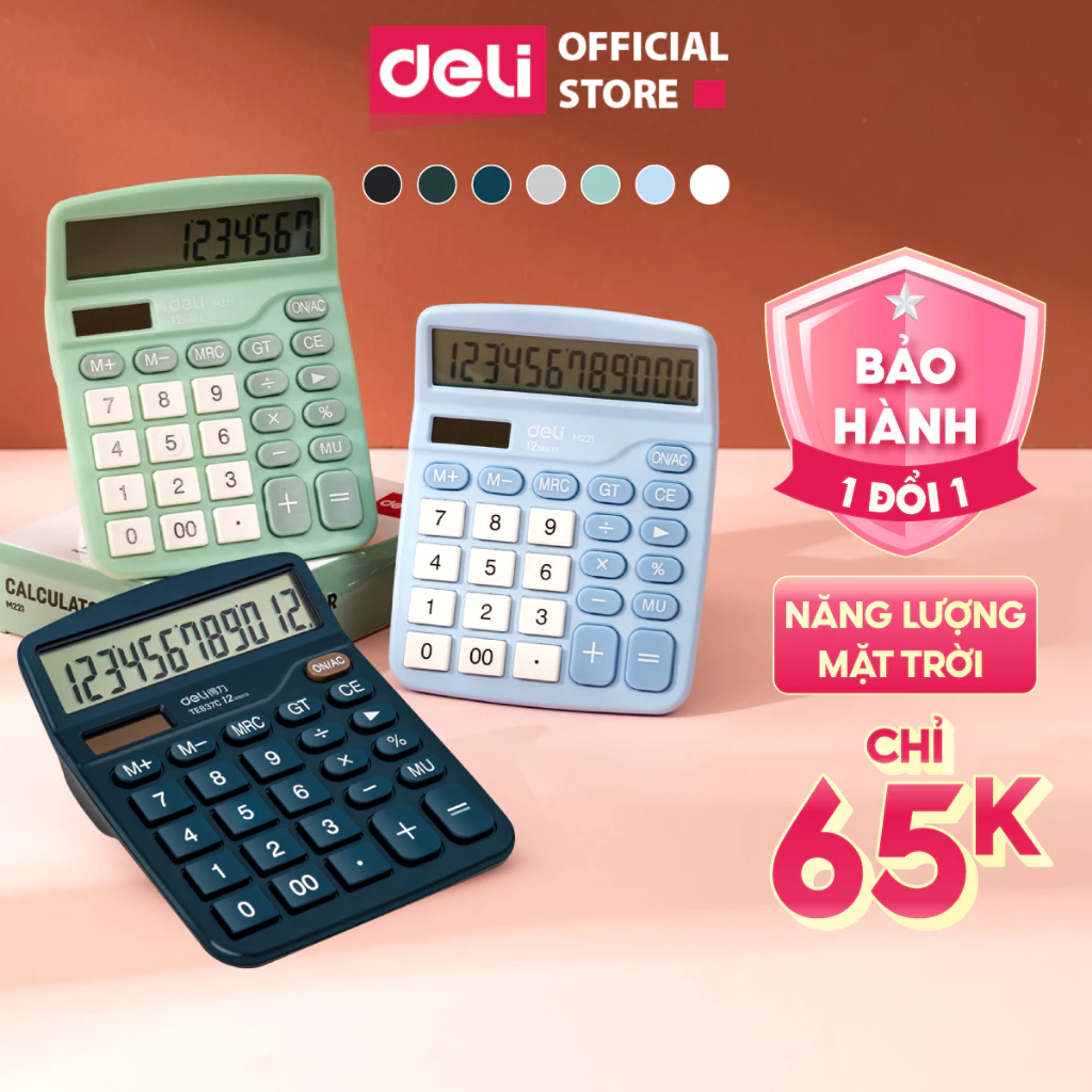 Máy Tính Tiền Để Bàn 12 Số Deli Chất Lượng Cao Màn Hình LCD Dùng Cho Văn Phòng