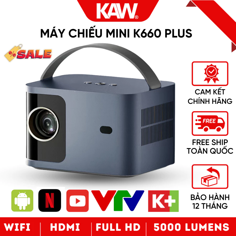 [NEW PRODUCT]Máy Chiếu Mini Cao Cấp K660 Plus, Chính Hãng KAW, Độ Sáng Độ Nét Cao, Chất Lượng Full HD, Bảo Hành 12 Tháng