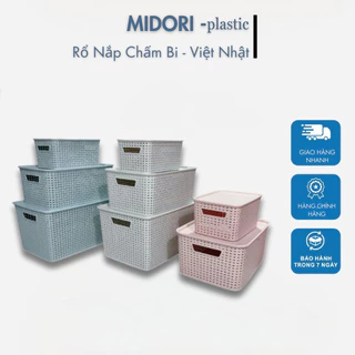 RỔ NHỰA ĐAN MẮT CHẤM BI CÓ NẮP ĐẬY, RỔ ĐỰNG QUẦN ÁO,ĐỒ CHƠI CHO TRẺ,CÓ 3 SIZE