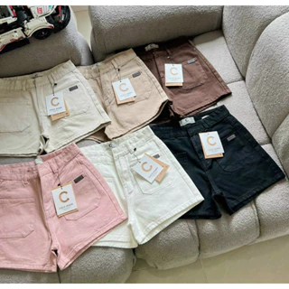 Quần short chất jean cotton,Quần Jean Túi Vuông Lai Cuốn Lưng Cao