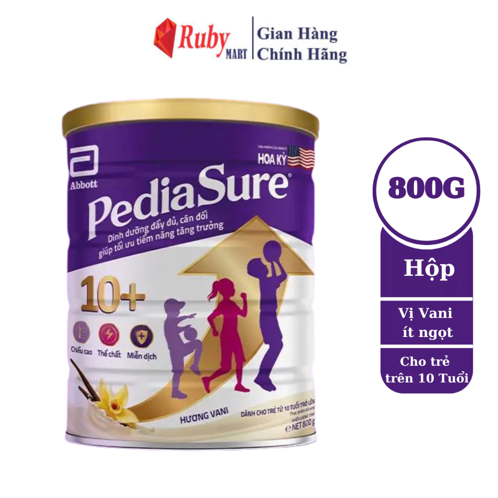 [Date T1/26] Sữa bột Pediasure 10+ Hương Vani 800g dành cho trẻ từ 10 tuổi trở lên