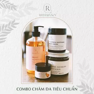 Combo chăm da tiêu chuẩn - Tẩy tế bào chết cafe đậu đỏ, Sữa tắm trái cây, Kem body kích trắng, Mặt nạ nghệ tươi đất sét