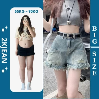 Quần short jean nữ rách lai tua cao cấp hàng QC form chữ A bigsize từ 55kg đến 85kg thời trang cao cấp 2Kjeans QC07