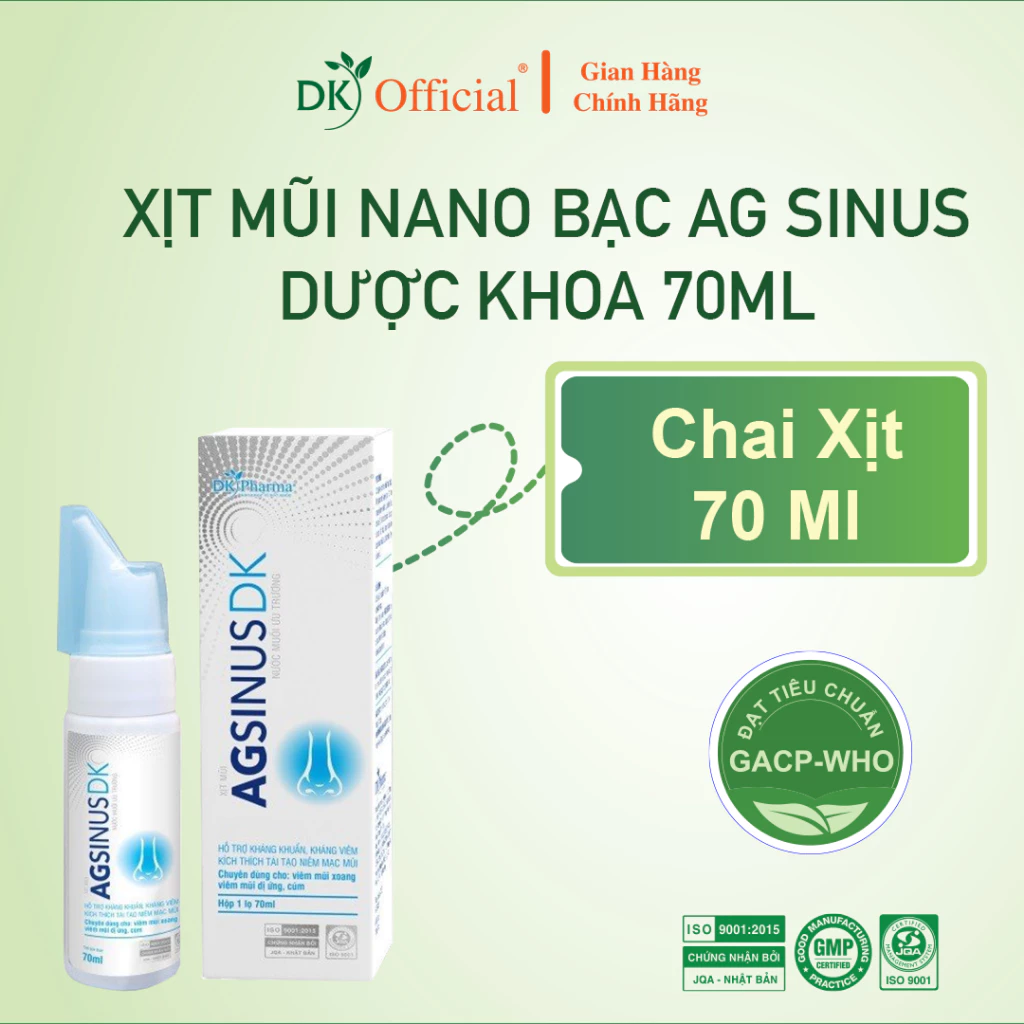 Xịt mũi Agsinus DK 70ml - Dung dịch vệ sinh mũi hiệu quả