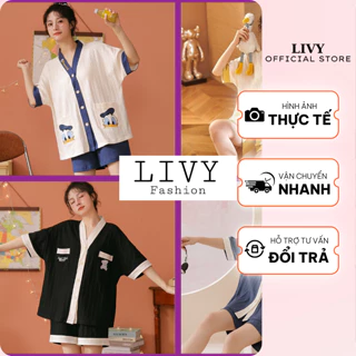 Set Bộ Quần Áo Pyjama Ngắn Tay Hình Hoạt Hình Freesize