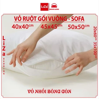 Vỏ lót ruột gối vuông sofa và trang trí decor, màu trắng có khoá kéo nhồi được bông gòn