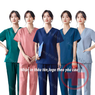 Bộ Scrubs cổ tim vải lon nhật nhiều màu, đồng phục phòng khám,spa,phòng mổ, quần áo y tế nha khoa điều dưỡng bác sỹ
