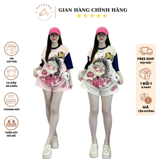 Đồ Bộ Nữ Mặc Nhà Cộc Tay Quần Đùi In Hình CÔ BÉ TÓC XOĂN Set Đồ Bộ Nữ Quần Đùi Ngắn Cotton Không Xù 45-85kg XM Hapalan