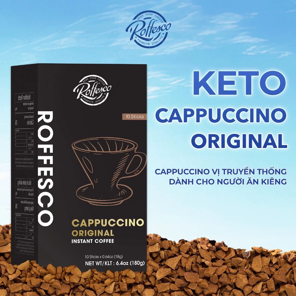 Cappuccino Truyền Thống ROFFESCO Thơm Ngon Nồng Nàn Dành Cho Người Ăn Kiêng Hộp 180g