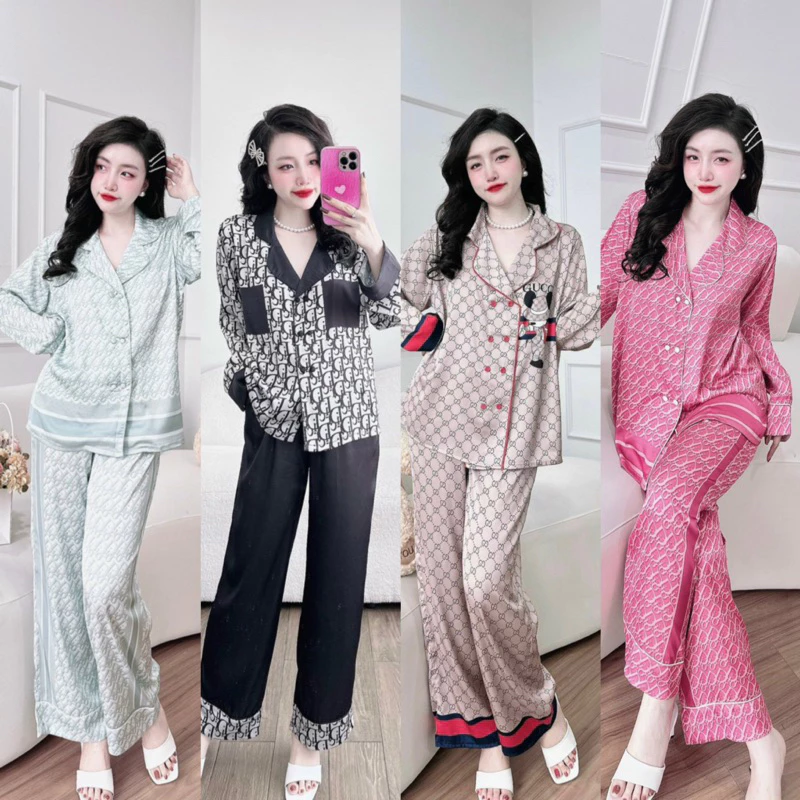 Đồ bộ tay dài - pijama - lụa latin - size 46-70kg- cúc bọc