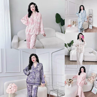 Đồ bộ tay dài pijama lụa latin size 46-70kg- cúc bọc