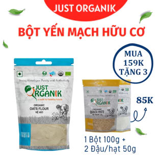 Bột Yến Mạch Hữu Cơ Oat Flour Just Organik Nhập Khẩu Ấn Độ Bột Làm Bánh Nấu Cháo Cho Bé 500g