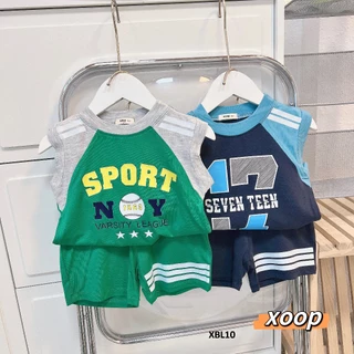 Bộ sát nách  XOOP cotton lụa kẻ sọc giáp lăng áo phối in họa tiết cute cho bé trai bé gái (11-26kg) XBL10 Phúc Yến