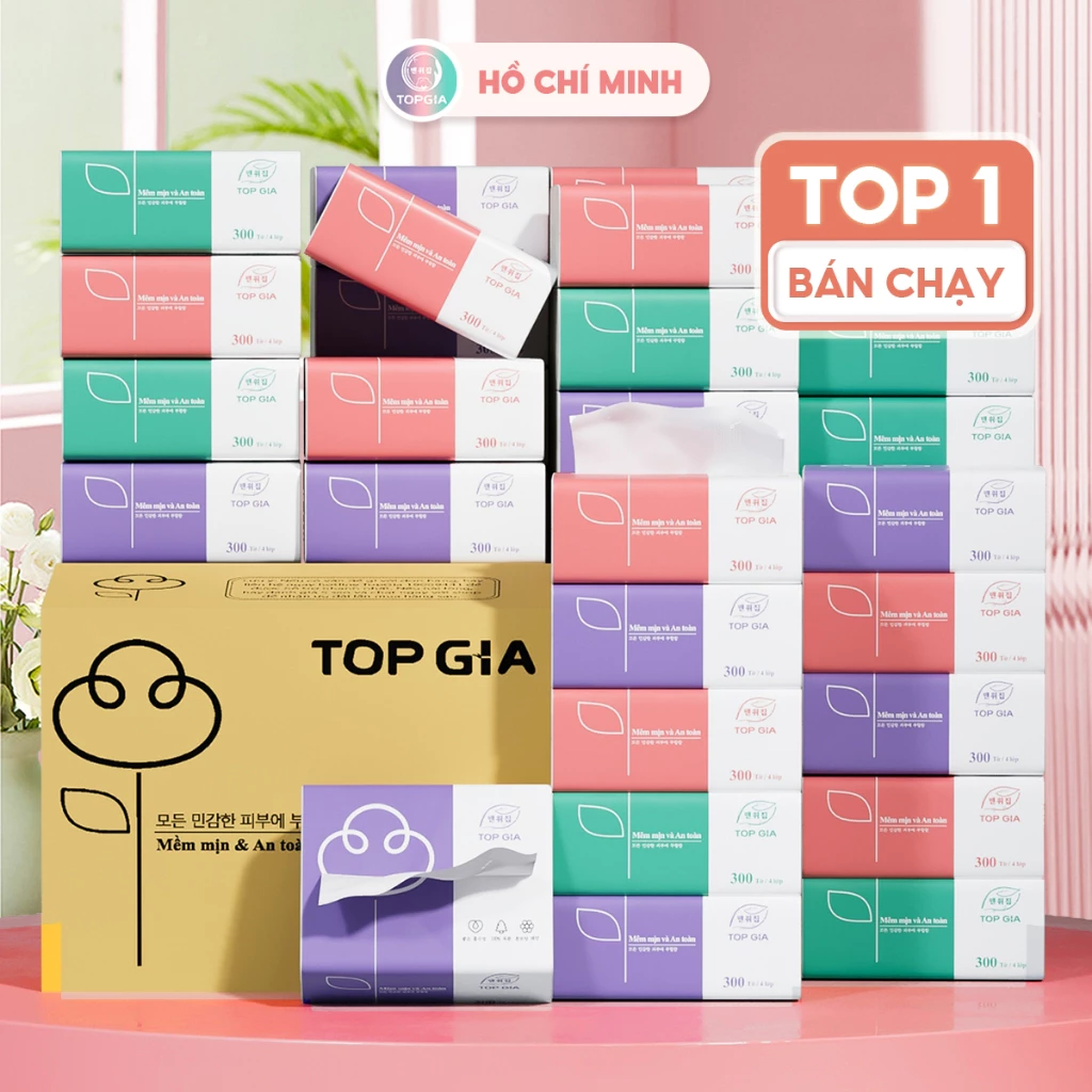 Giấy ăn gấu trúc, thùng giấy ăn rút 30 gói cao cấp Top Gia