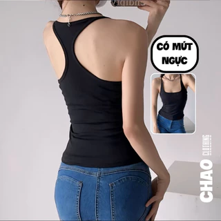 Áo ba lỗ nữ dáng dài có mút ngực vải cotton Chao áo 2 dây cổ vuông lưng chữ Y ôm body tôn dáng 2D17