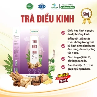 Trà điều kinh 9 vị thảo dược giúp điều hòa kinh, ổn định vòng kinh, giảm đau bụng, lưng ngày đèn đỏ an toàn TRATOSA