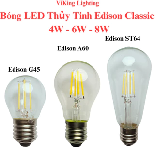 Bóng đèn Led Thủy Tinh Giả Sợi Đốt Edison Classic G45 A60 ST64 4W 6W 8W Vàng Nắng 3000k bóng trang trí decor ngoài trời