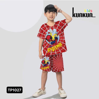 Quần áo trẻ em thun lạnh in 3D hình Spiderman KunKun Kid TP1027 - Đồ bộ bé trai size đại từ 10-60kg