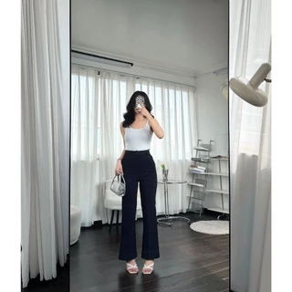 [ẢNH THẬT] Quần vải ống loe dáng ngắn PEAR PANT, quần loe nhẹ lưng cao dài 93cm, co dãn tốt, tôn dáng, che khuyết điểm