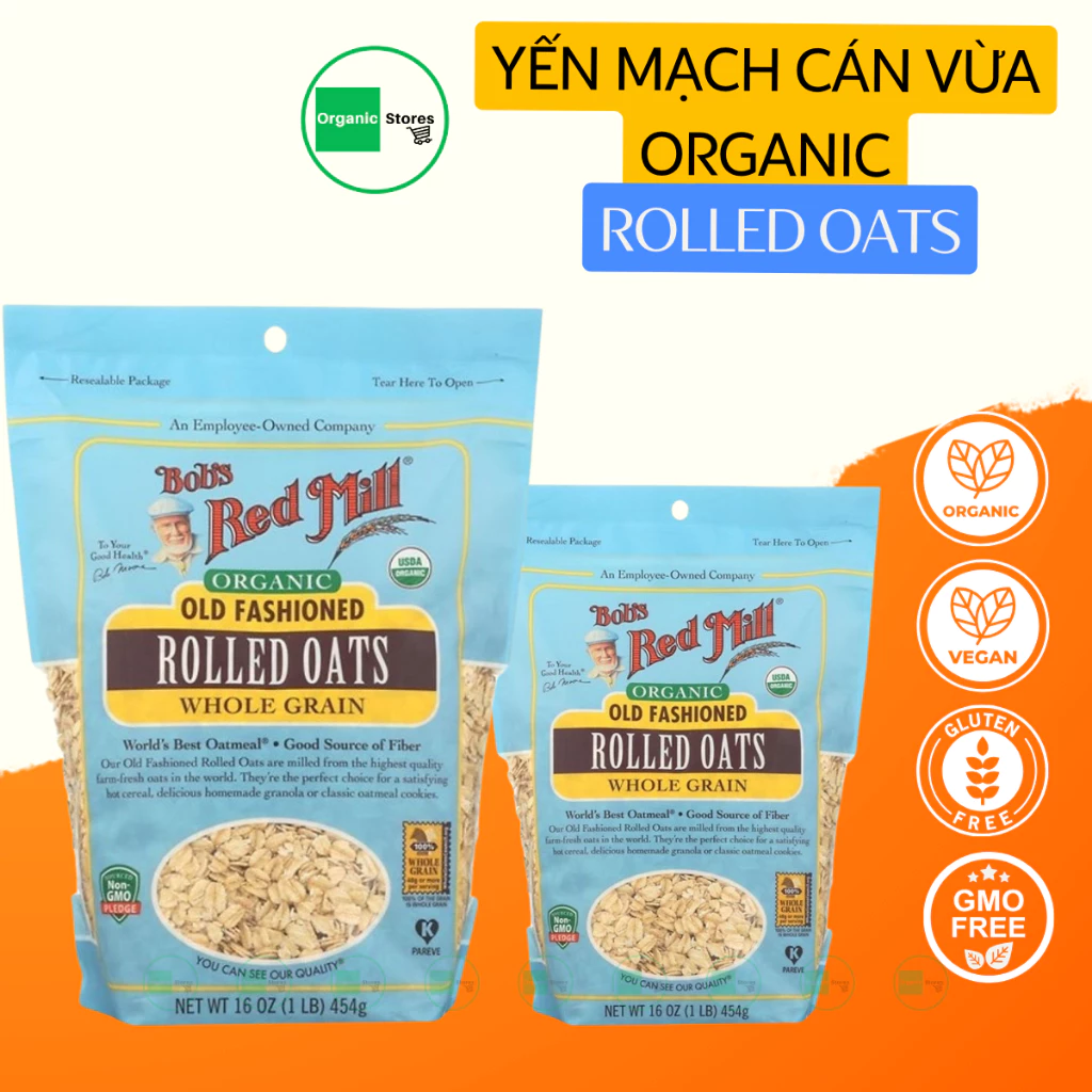 Yến mạch hữu cơ cán vừa 454gr - Bob's Red Mill (Organic Rolled Oat Regular)