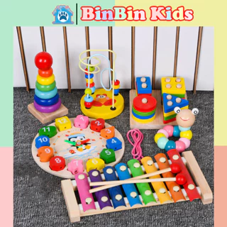 Bộ combo 6 món đồ chơi gỗ Montessori an toàn cho bé - giáo dục phát triển trí tuệ