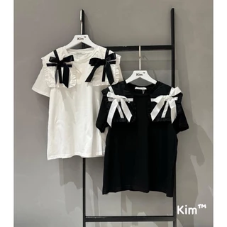 Áo thun nữ, áo phông form unisex rộng dãi thoải mái chất liệu cotton thoáng mát áo đính nơ siêu xinh