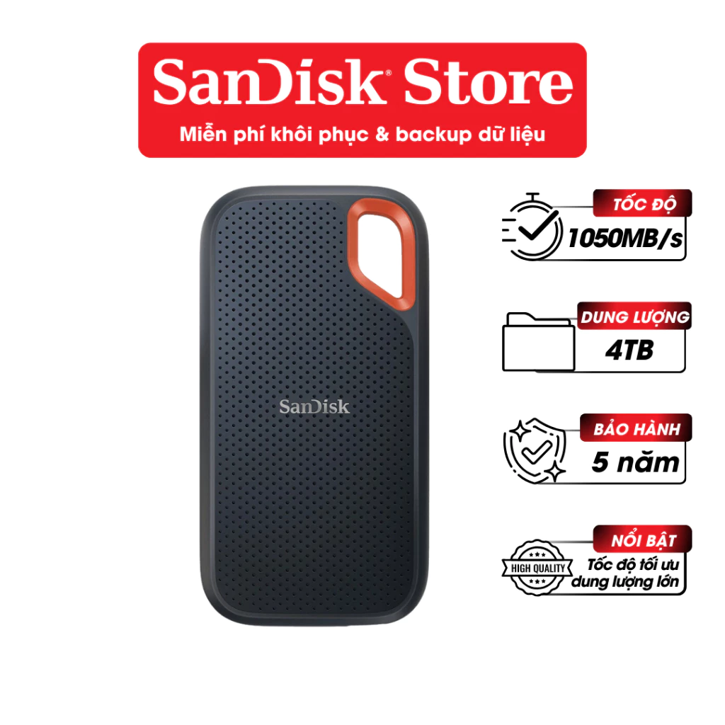 Ổ cứng di động SSD Sandisk Extreme Portable SDSSDE61-G25 500GB/1TB/2TB/4TB V2 E61 1050MB/s BH 5 năm