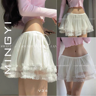 Chân váy voan lưới 2 tầng xoè MINGYI phong cách lolita dễ thương V34