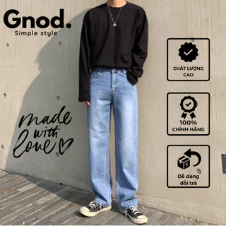 Quần jeans nam xanh trơn form baggy ống rộng chất liệu cotton không phai màu phong cách đơn giản Gnod XT05