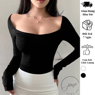 Áo Croptop Nữ TRỄ VAI JUNE.SG Tay Dài Ôm Body, Áo Croptop Tay Dài Kiểu Sexy D089