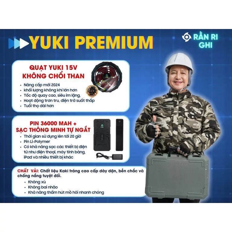 Bộ áo điều hòa chính hãng Nhật Bản YUKI PREMIUM cao cấp- Full Size (S - XXL) 7 màu