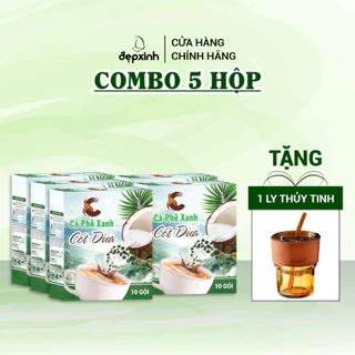 [TẶNG LY CF] Combo 5 hộp cà phê xanh cốt dừa hòa tan C8 thơm ngon healthy (10 gói*16gr)