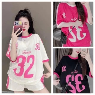 Set đồ bộ hoạt hình cute SAM CLO, bộ đồ ngủ đùi Pỵjama freesize form rộng in chữ TRAVIS SỐ 32