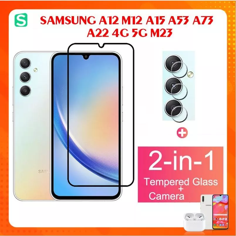 Kính Cường Lực Samsung A15 M23 A53 A73 A12 M12 A22 Full Màn Hình Full Keo + Dán bảo vệ Camera Sau Samsung A15 A12 A22