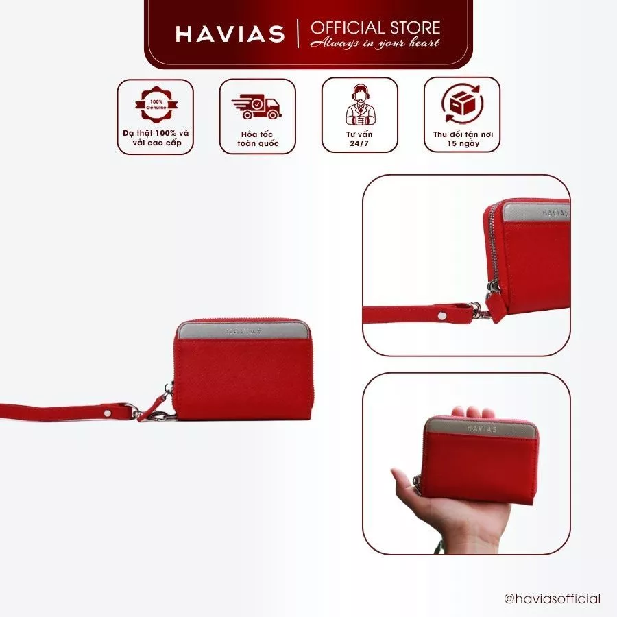 VERSA HAVIAS ví da độc quyền khoá kéo mini da bò thật Saffiano Ý 100%
