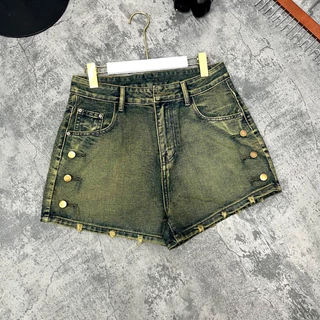 TCSHOPJEANS Quần Short Jeans Nữ Bigsize Kiểu Dãy Nút 2 Bên Hông Màu Bụi Rêu MS QC06