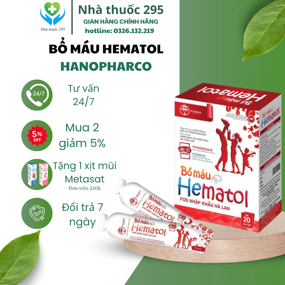 Gói bổ máu TW Hanopharco Hematol bổ sung sắt axit folic cho bà bầu người thiếu sắt hộp 20 gói