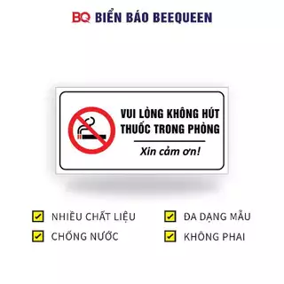 Biển báo VUI LÒNG KHÔNG HÚT THUỐC TRONG PHÒNG 15x30cm - Biển báo Beequeen